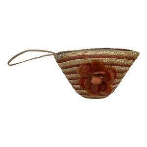 Straw Wristlet Flower Bag Purse